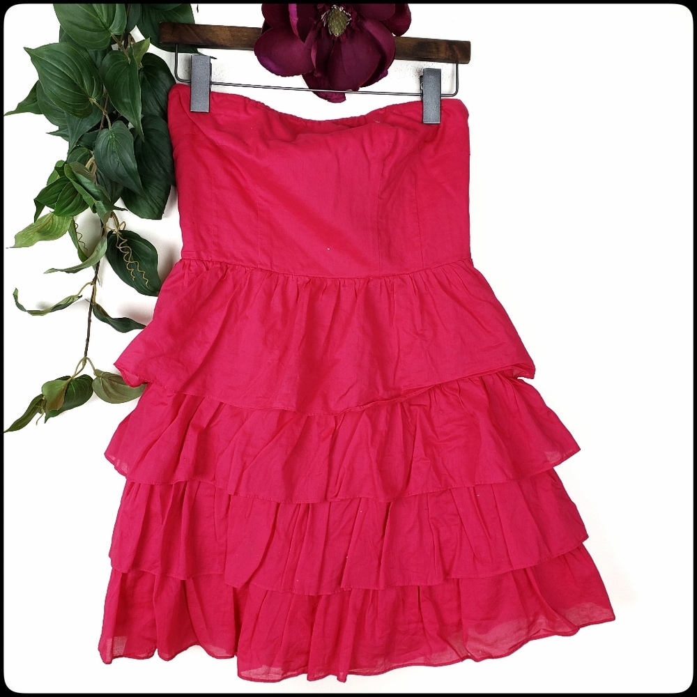 Express Pink Strapless Layer Ruffle Minidress